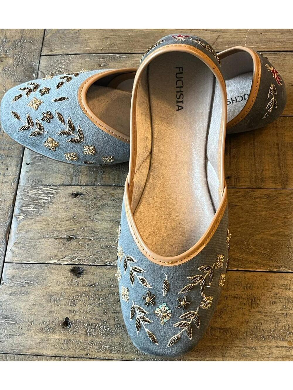 Embroidered Flats Made In Pakistan  Size 12R Fuchsia